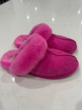 UGG Hot Pink Suede Shearling Slippers